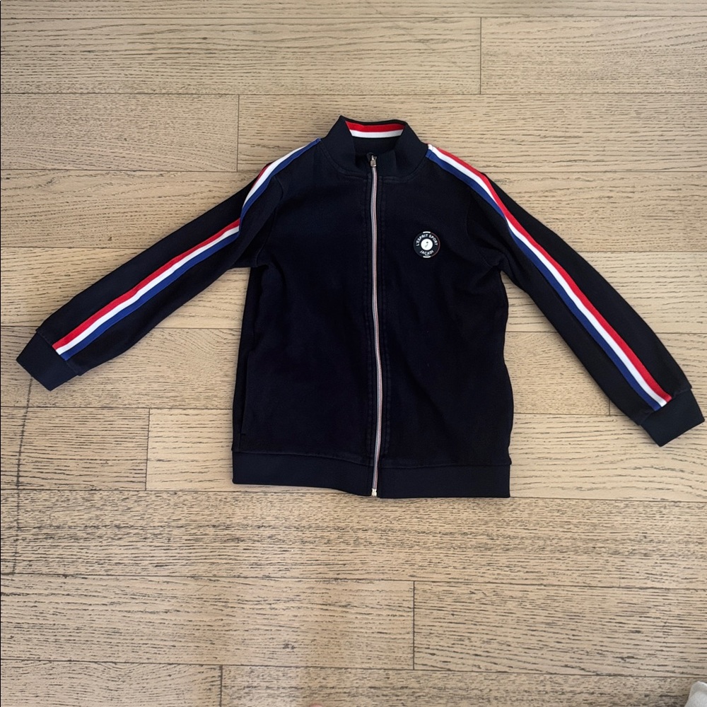 🇫🇷JACADI Boys Navy Zip Jacket w/stripes, size 12